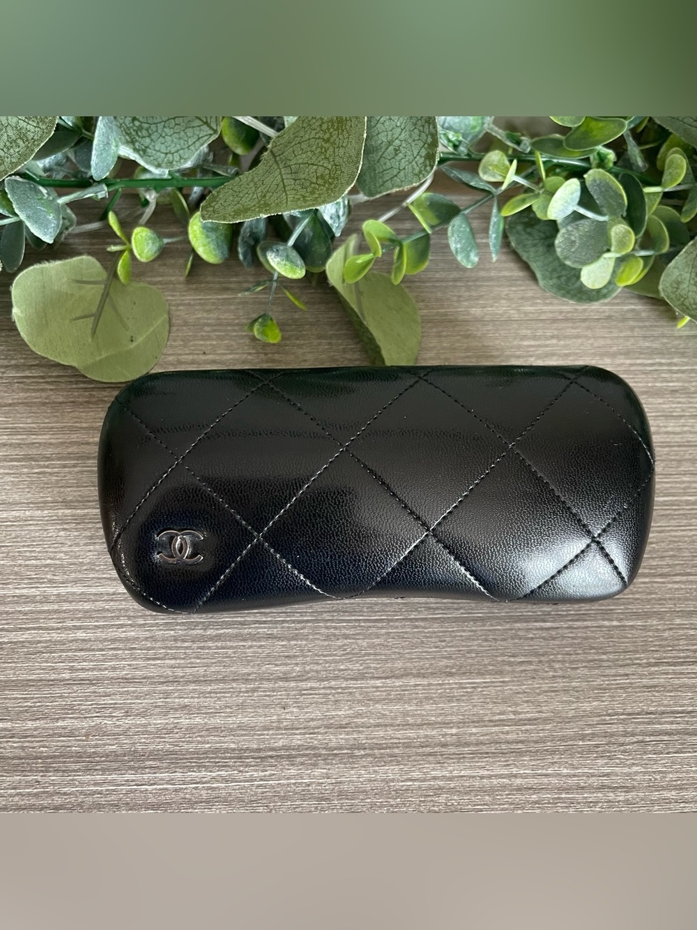 Chanel Quilted Black Leather Hard Eyeglasses Velvet Lined Case